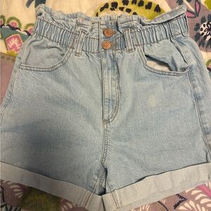 Light Blue Denim Women's Paperbag Shorts